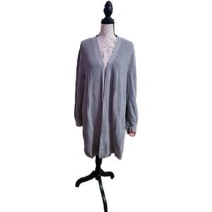 J.Jill Gray Open Front Cardigan Sweater‎ 3X Cotton Blend Long Sleeve Waffle Knit